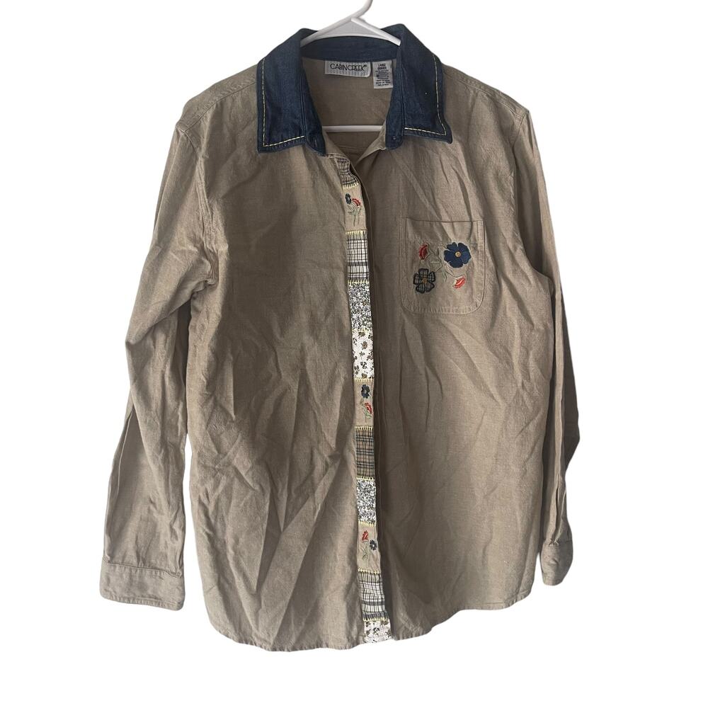 Cabin Creek Vintage 90s Women's Size Large Embroidered Floral Button‎ Up